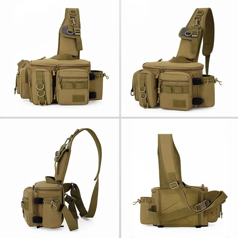 Fishing Tackle Bag with Rod Holder Outdoor Outdoor Sports Tactical Waist Gear Lure Pack Hiking Climbing Camping Travel Backpack