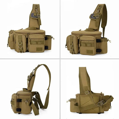 Fishing Tackle Bag with Rod Holder Outdoor Outdoor Sports Tactical Waist Gear Lure Pack Hiking Climbing Camping Travel Backpack