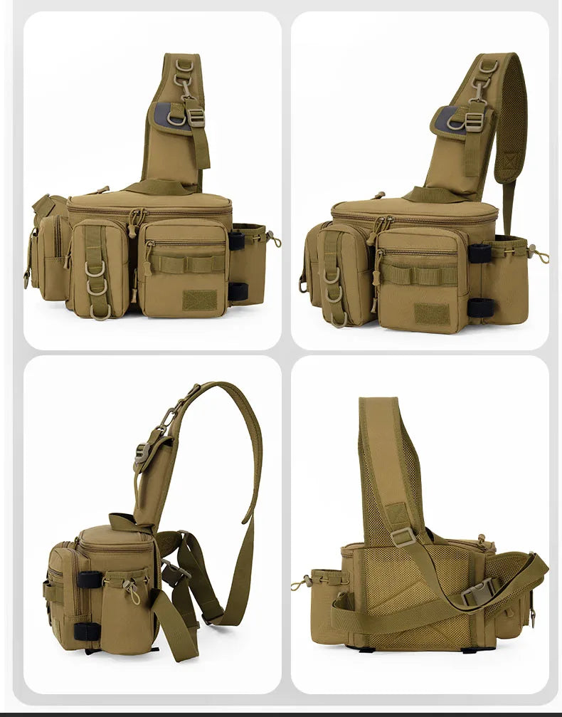 Fishing Tackle Backpack Lure Box Gear Storage Bag Fanny Pack for Men Fly Fishing Backpack with Rod Holder Sling Shoulder Bag