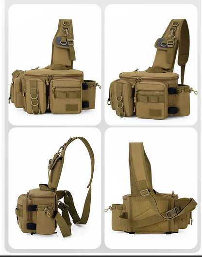 Fishing Tackle Backpack Lure Box Gear Storage Bag Fanny Pack for Men Fly Fishing Backpack with Rod Holder Sling Shoulder Bag