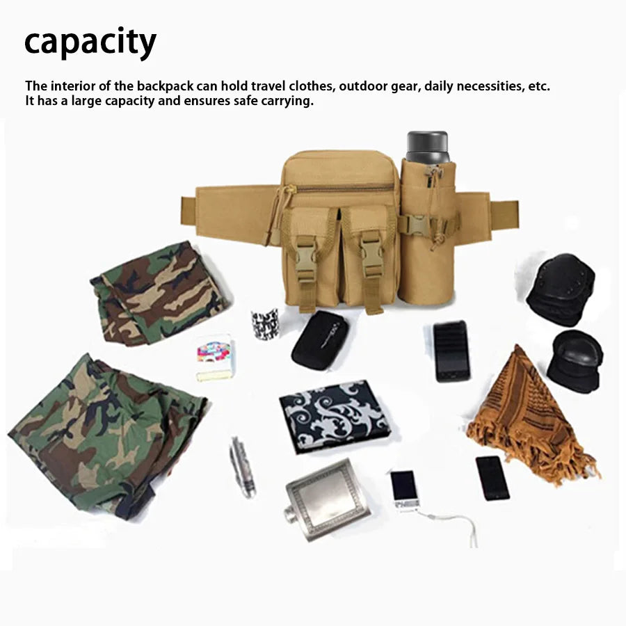 Multi-sport water bottle waist bag is detachable and suitable for outdoor sports such as mountaineering, camping, and hiking