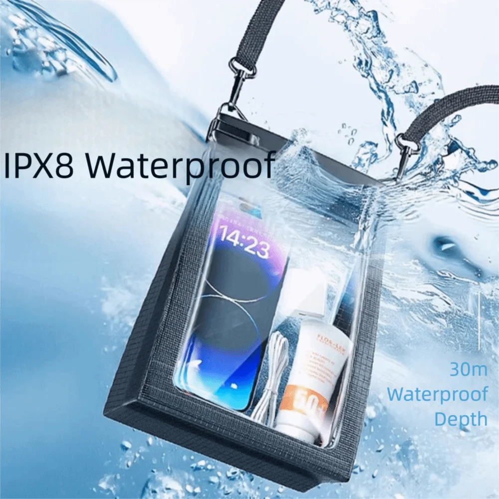 Touch Screen Waterproof Phone Bag Adjustable Lanyard Stereoscopic Underwater Swim Storage Pouch Large Capacity IPX8 Waterproof