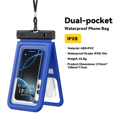 Essager IPX8 Dual-pocket Waterproof Phone Case for iPhone16 15 14 13 Floating Dry Bag for Snorkeling  Beach Swim Universal Cover