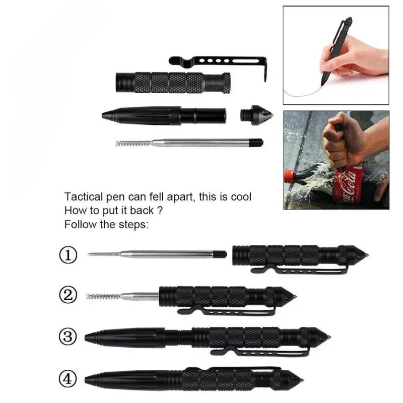 Tactical Pen Self Defense Tool with Glass Breaker Survival Supplies High Quality Metal Ballpoint Pen for Writing and Protection