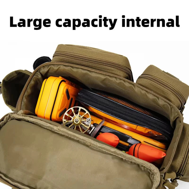 Fishing Tackle Bag with Rod Holder Outdoor Outdoor Sports Tactical Waist Gear Lure Pack Hiking Climbing Camping Travel Backpack