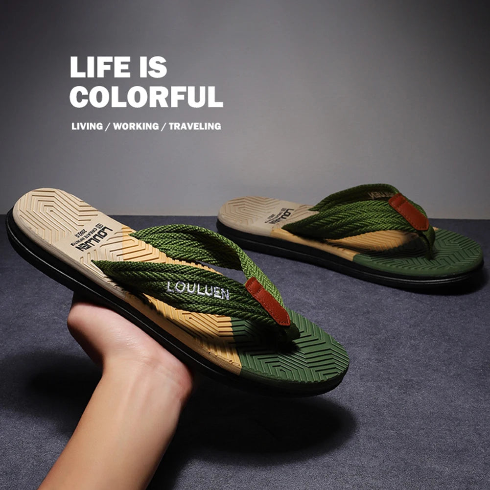 Men Slippers Outside Beach Flat Flip-flop Summer Casual Slippers Indoor Home Male Comfortable Anti-slip Shoes Thong Sandals