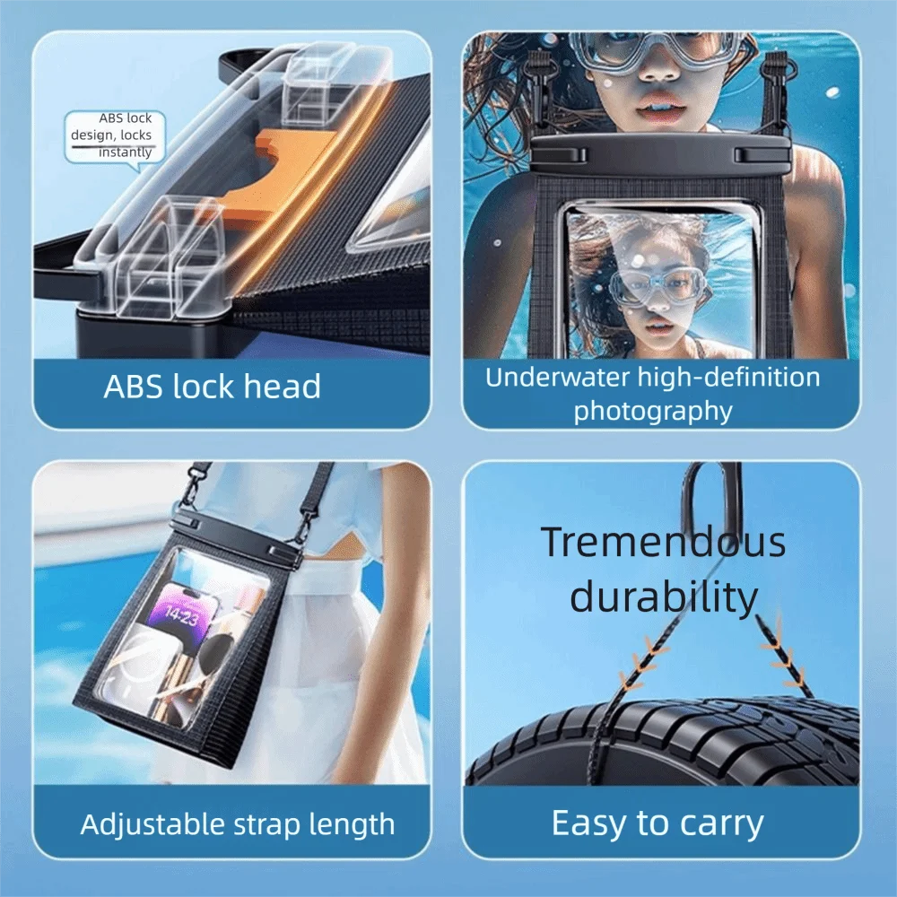 Touch Screen Waterproof Phone Bag Adjustable Lanyard Stereoscopic Underwater Swim Storage Pouch Large Capacity IPX8 Waterproof