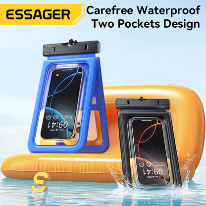 Essager IPX8 Dual-pocket Waterproof Phone Case for iPhone16 15 14 13 Floating Dry Bag for Snorkeling  Beach Swim Universal Cover
