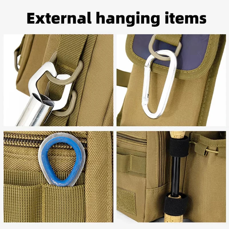 Fishing Tackle Bag with Rod Holder Outdoor Outdoor Sports Tactical Waist Gear Lure Pack Hiking Climbing Camping Travel Backpack