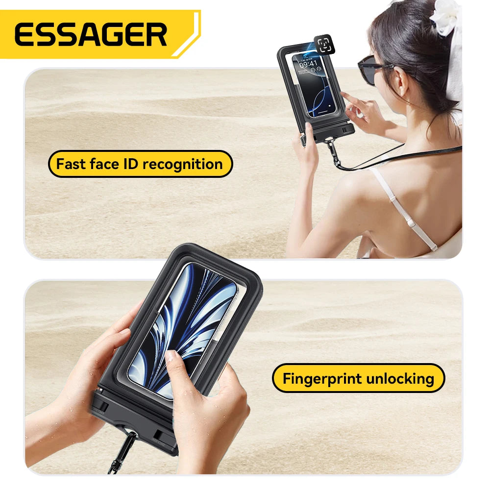 Essager IPX8 Dual-pocket Waterproof Phone Case for iPhone16 15 14 13 Floating Dry Bag for Snorkeling  Beach Swim Universal Cover