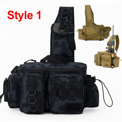 Fishing Tackle Backpack Lure Box Gear Storage Bag Fanny Pack for Men Fly Fishing Backpack with Rod Holder Sling Shoulder Bag