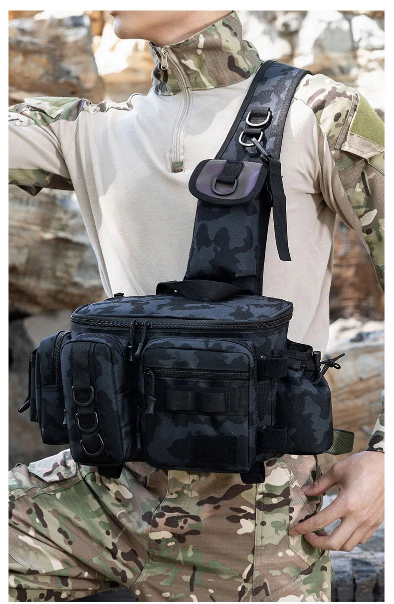 Fishing Tackle Backpack Lure Box Gear Storage Bag Fanny Pack for Men Fly Fishing Backpack with Rod Holder Sling Shoulder Bag