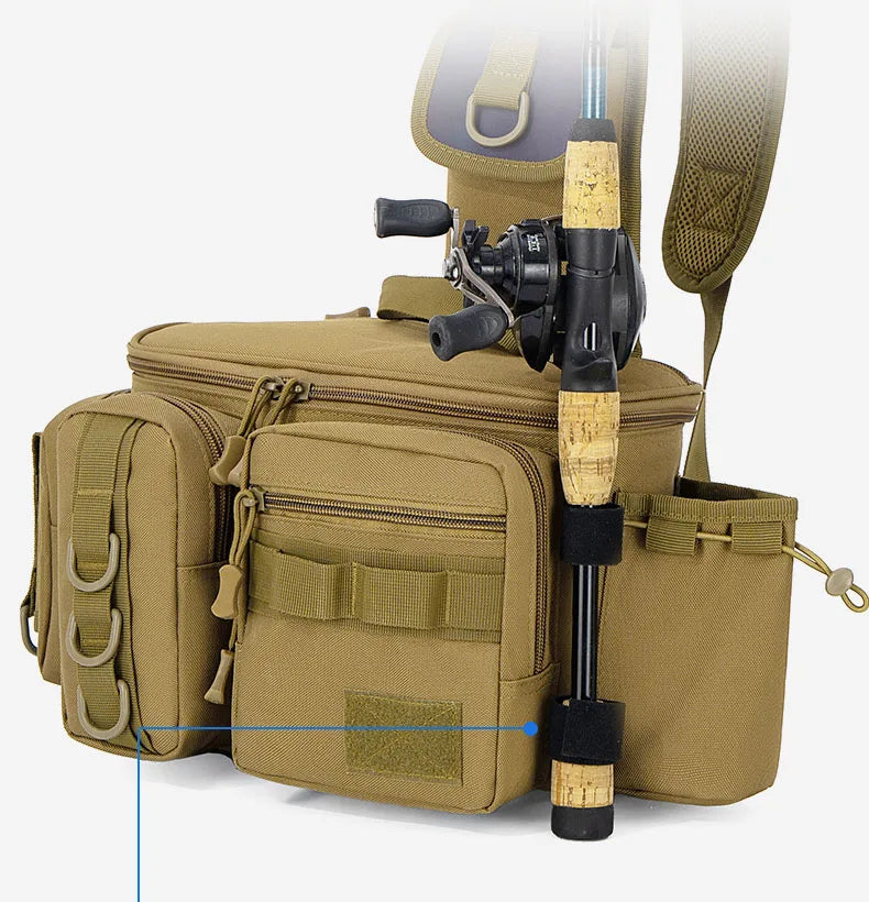 Fishing Tackle Backpack Lure Box Gear Storage Bag Fanny Pack for Men Fly Fishing Backpack with Rod Holder Sling Shoulder Bag