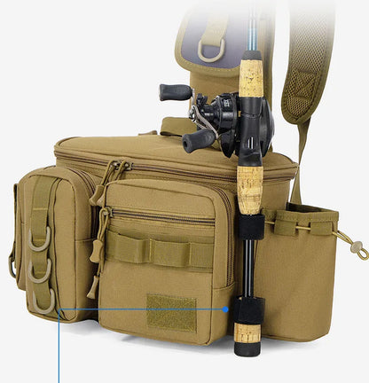 Fishing Tackle Backpack Lure Box Gear Storage Bag Fanny Pack for Men Fly Fishing Backpack with Rod Holder Sling Shoulder Bag