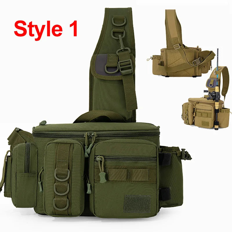 Fishing Tackle Backpack Lure Box Gear Storage Bag Fanny Pack for Men Fly Fishing Backpack with Rod Holder Sling Shoulder Bag