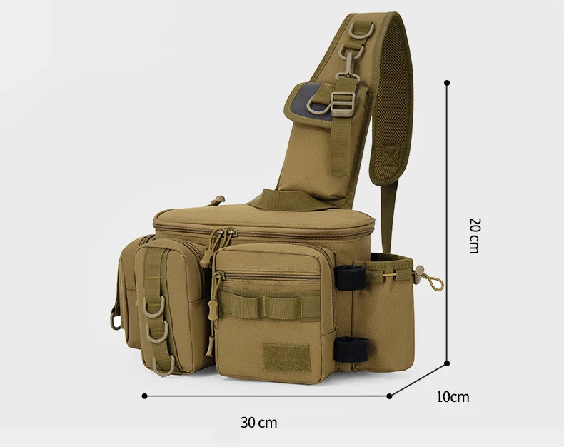 Fishing Tackle Backpack Lure Box Gear Storage Bag Fanny Pack for Men Fly Fishing Backpack with Rod Holder Sling Shoulder Bag