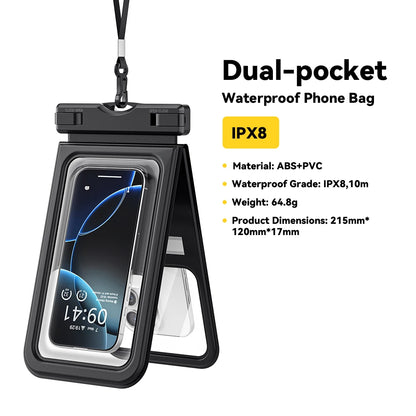 Essager IPX8 Dual-pocket Waterproof Phone Case for iPhone16 15 14 13 Floating Dry Bag for Snorkeling  Beach Swim Universal Cover