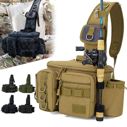 Fishing Tackle Bag with Rod Holder Outdoor Outdoor Sports Tactical Waist Gear Lure Pack Hiking Climbing Camping Travel Backpack