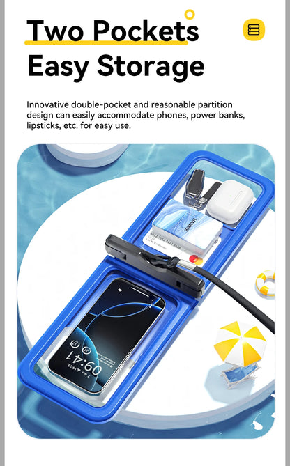 Essager IPX8 Dual-pocket Waterproof Phone Case for iPhone16 15 14 13 Floating Dry Bag for Snorkeling  Beach Swim Universal Cover