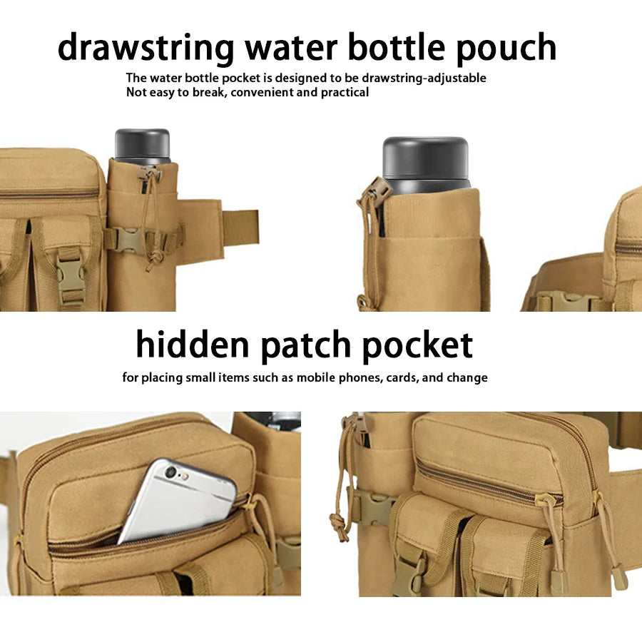 Multi-sport water bottle waist bag is detachable and suitable for outdoor sports such as mountaineering, camping, and hiking