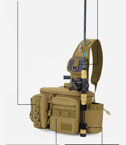 Fishing Tackle Backpack Lure Box Gear Storage Bag Fanny Pack for Men Fly Fishing Backpack with Rod Holder Sling Shoulder Bag