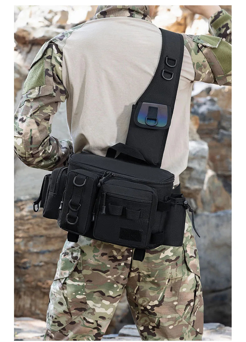 Fishing Tackle Backpack Lure Box Gear Storage Bag Fanny Pack for Men Fly Fishing Backpack with Rod Holder Sling Shoulder Bag