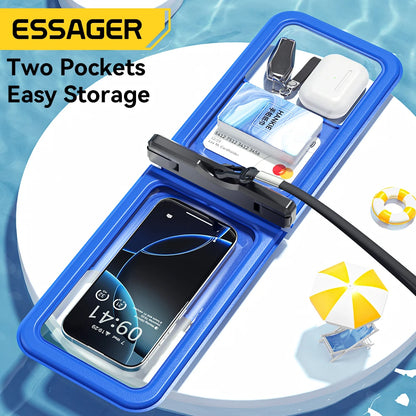 Essager IPX8 Dual-pocket Waterproof Phone Case for iPhone16 15 14 13 Floating Dry Bag for Snorkeling  Beach Swim Universal Cover