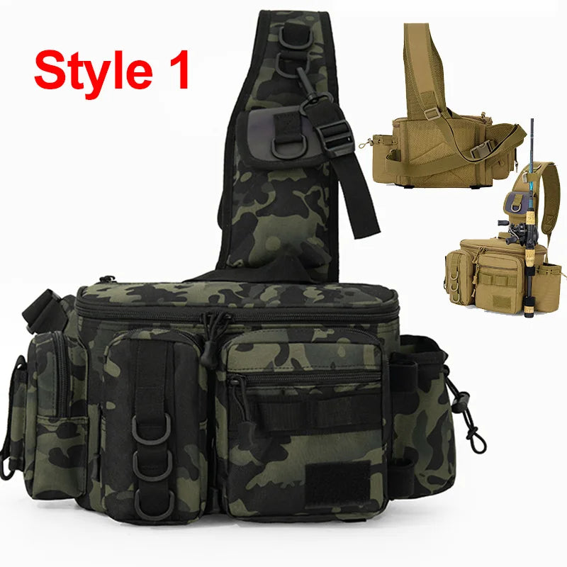 Fishing Tackle Backpack Lure Box Gear Storage Bag Fanny Pack for Men Fly Fishing Backpack with Rod Holder Sling Shoulder Bag