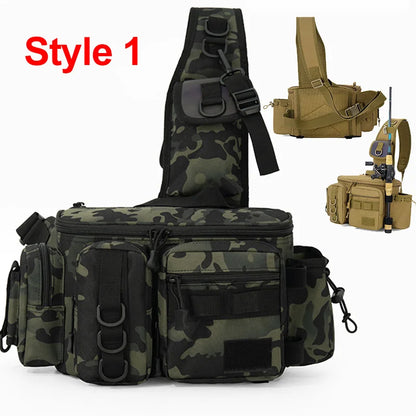 Fishing Tackle Backpack Lure Box Gear Storage Bag Fanny Pack for Men Fly Fishing Backpack with Rod Holder Sling Shoulder Bag