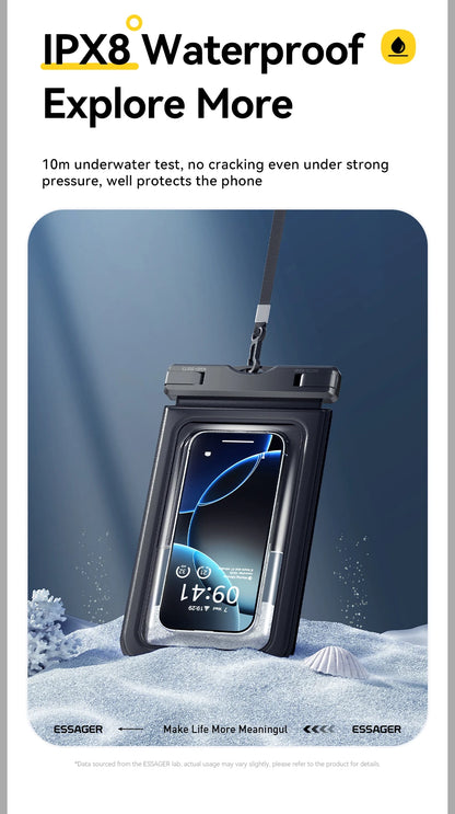 Essager IPX8 Dual-pocket Waterproof Phone Case for iPhone16 15 14 13 Floating Dry Bag for Snorkeling  Beach Swim Universal Cover