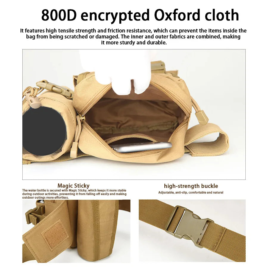 Multi-sport water bottle waist bag is detachable and suitable for outdoor sports such as mountaineering, camping, and hiking