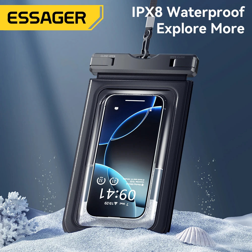 Essager IPX8 Dual-pocket Waterproof Phone Case for iPhone16 15 14 13 Floating Dry Bag for Snorkeling  Beach Swim Universal Cover