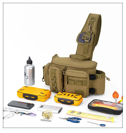 Fishing Tackle Backpack Lure Box Gear Storage Bag Fanny Pack for Men Fly Fishing Backpack with Rod Holder Sling Shoulder Bag