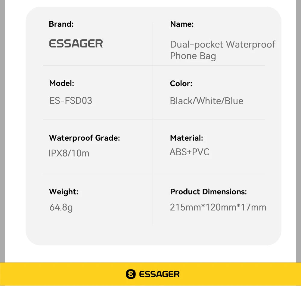 Essager IPX8 Dual-pocket Waterproof Phone Case for iPhone16 15 14 13 Floating Dry Bag for Snorkeling  Beach Swim Universal Cover