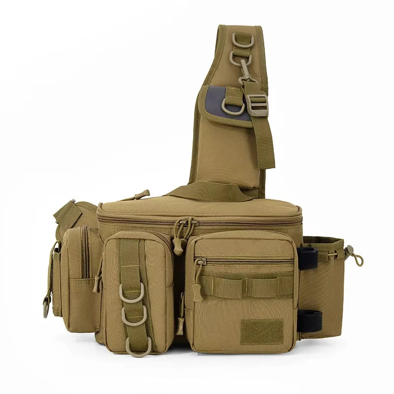 Fishing Tackle Bag with Rod Holder Outdoor Outdoor Sports Tactical Waist Gear Lure Pack Hiking Climbing Camping Travel Backpack