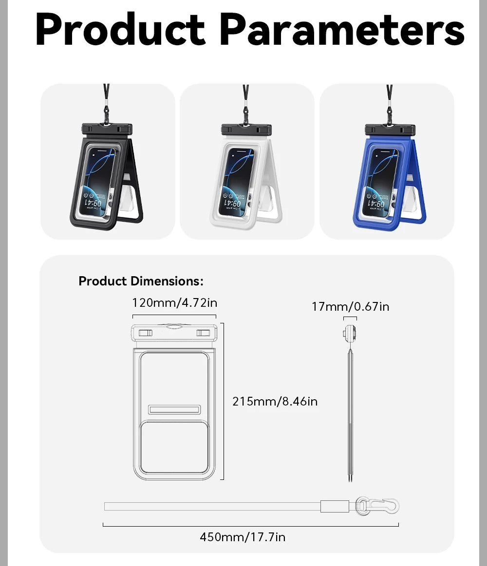 Essager IPX8 Dual-pocket Waterproof Phone Case for iPhone16 15 14 13 Floating Dry Bag for Snorkeling  Beach Swim Universal Cover