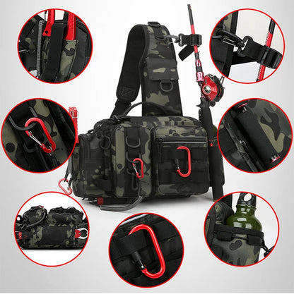 Fishing Tackle Bag with Rod Holder Outdoor Outdoor Sports Tactical Waist Gear Lure Pack Hiking Climbing Camping Travel Backpack