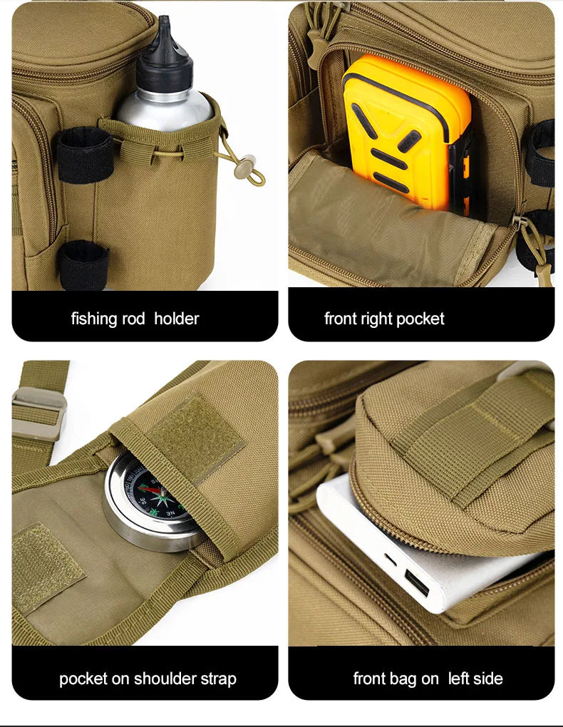 Fishing Tackle Backpack Lure Box Gear Storage Bag Fanny Pack for Men Fly Fishing Backpack with Rod Holder Sling Shoulder Bag