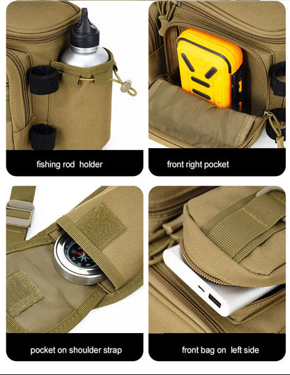 Fishing Tackle Backpack Lure Box Gear Storage Bag Fanny Pack for Men Fly Fishing Backpack with Rod Holder Sling Shoulder Bag